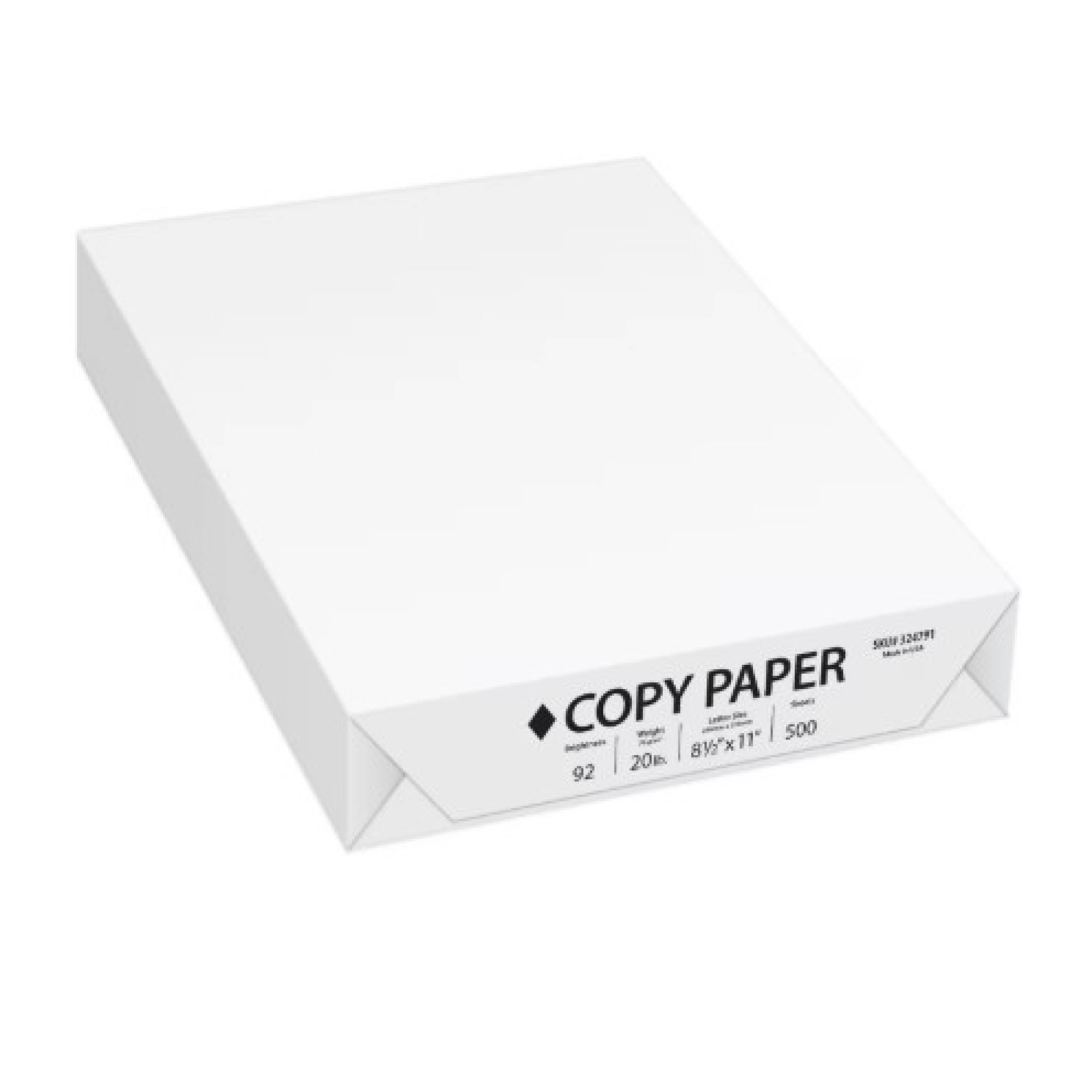 Copy Paper, 20 lb, 92 Bright, Bond Weight, 8.5 x 11, White, 500 Sheets/Ream, 10 Reams