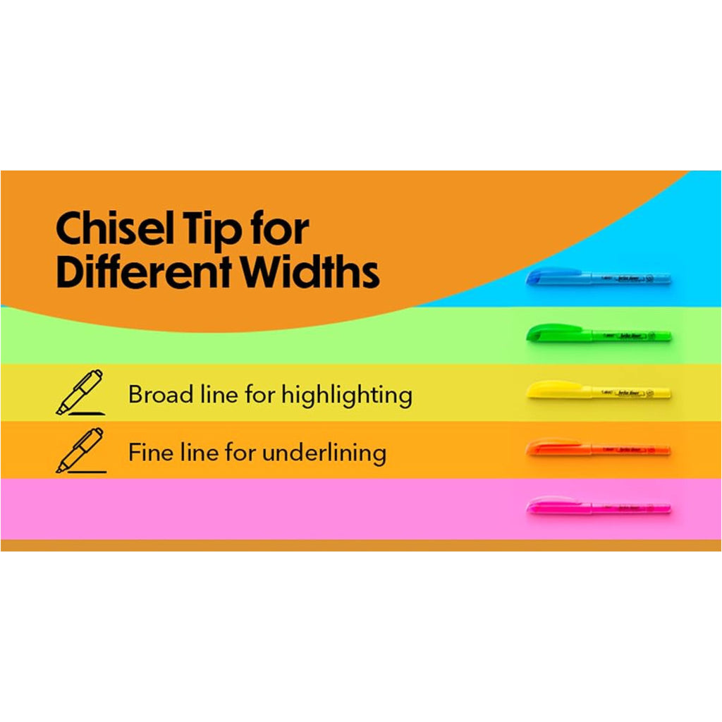 BIC Brite Liner Grip Pocket Highlighter, Assorted Ink Colors, Chisel Tip, Assorted Barrel Colors, 5/Set