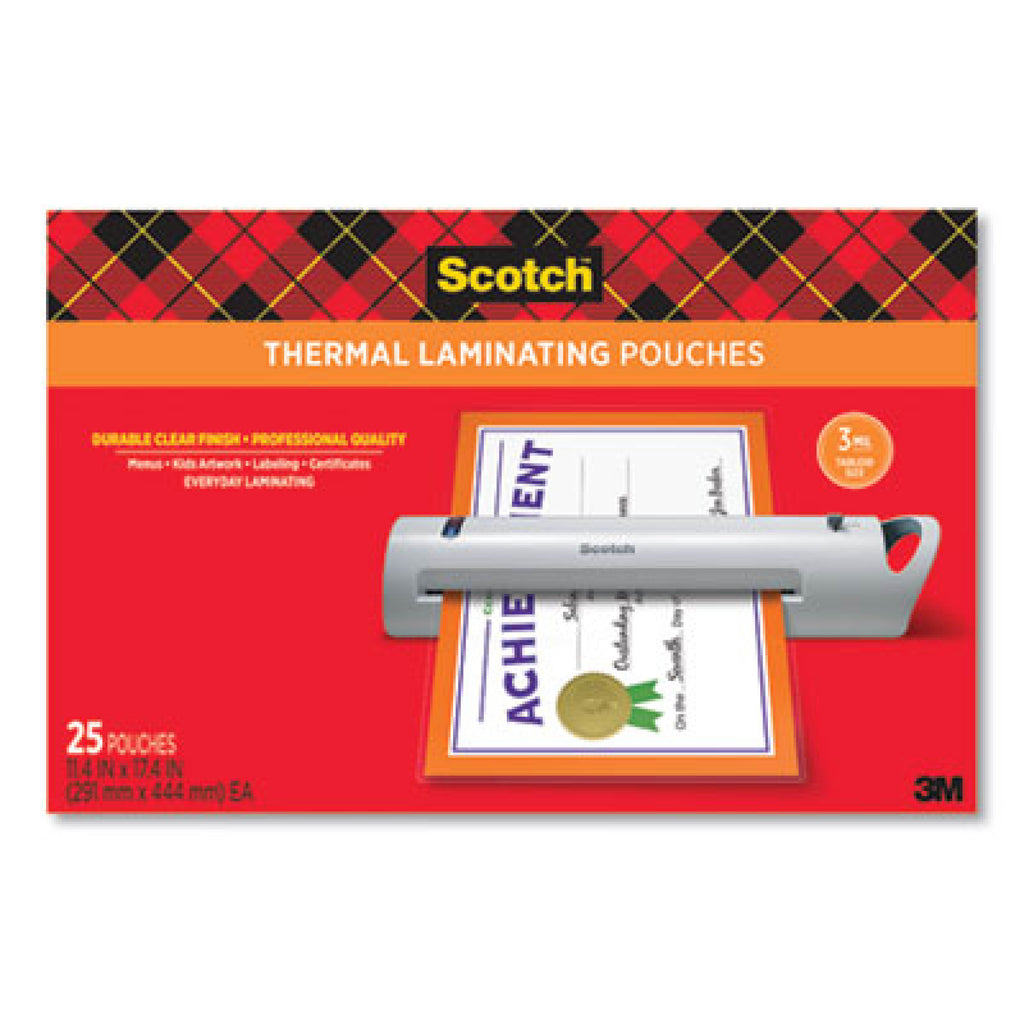 Scotch Thermal Laminating Pouches, 11.4" x 17.4", 3 mil, 25 Laminating Sheets, Fits Menu Size