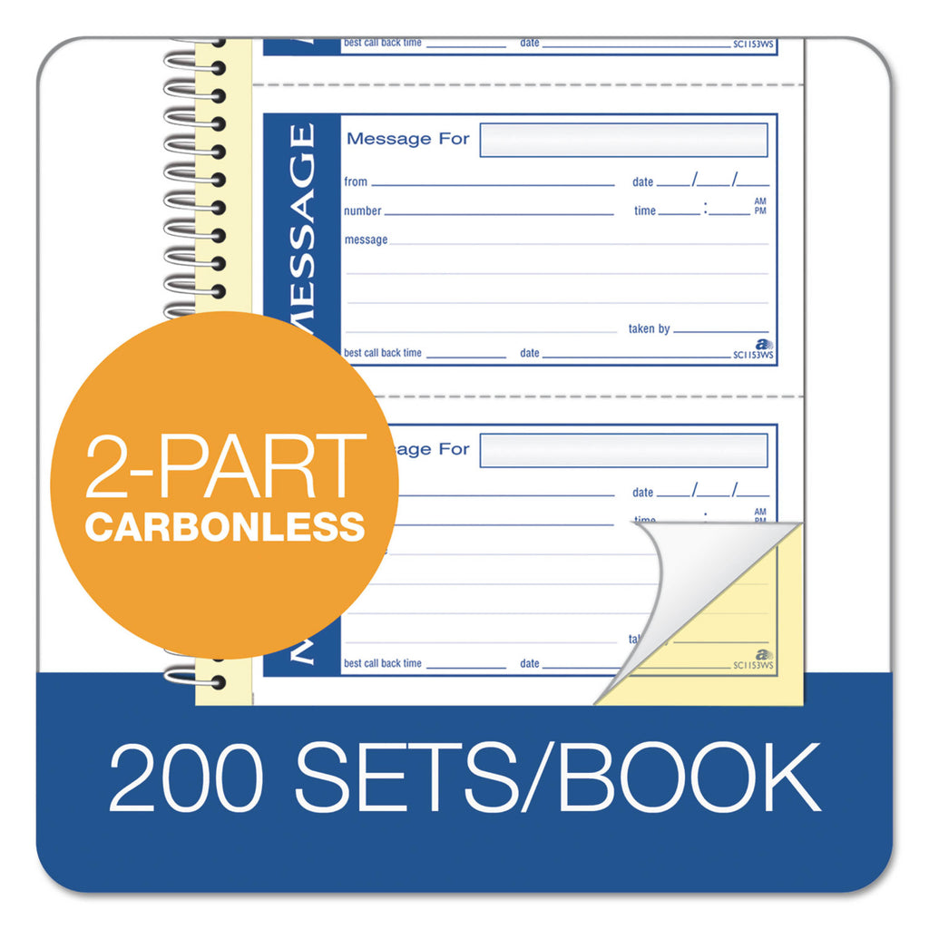 Write n' Stick Phone Message Book, 11" x 5 1/4", 200 Messages, Canary/White
