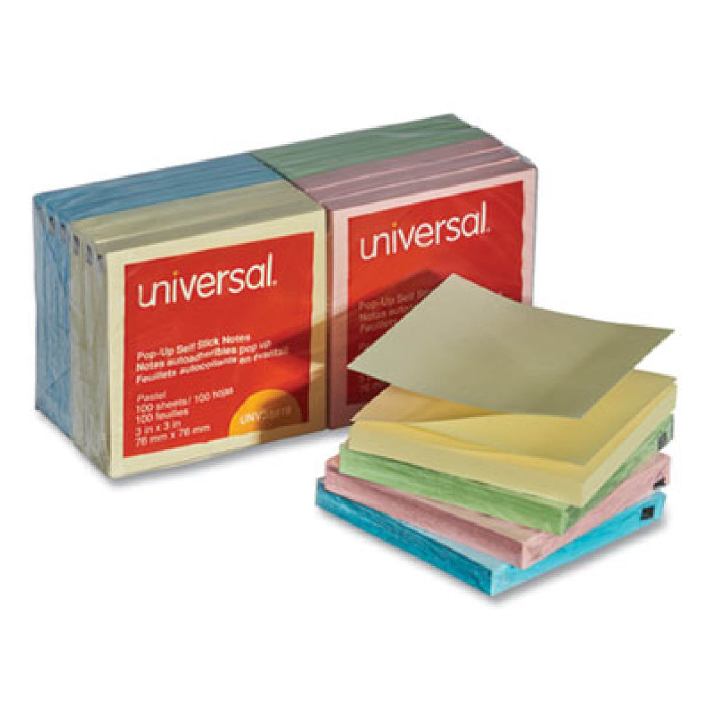 Fan-Folded Pop-Up Notes, 3" x 3", Assorted Pastel Colors, 100 Sheets Per Pad, Pack Of 12 Pads