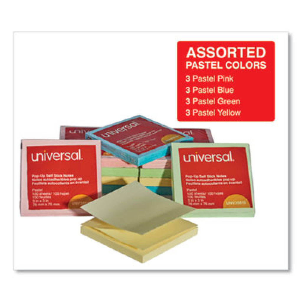 Fan-Folded Pop-Up Notes, 3" x 3", Assorted Pastel Colors, 100 Sheets Per Pad, Pack Of 12 Pads