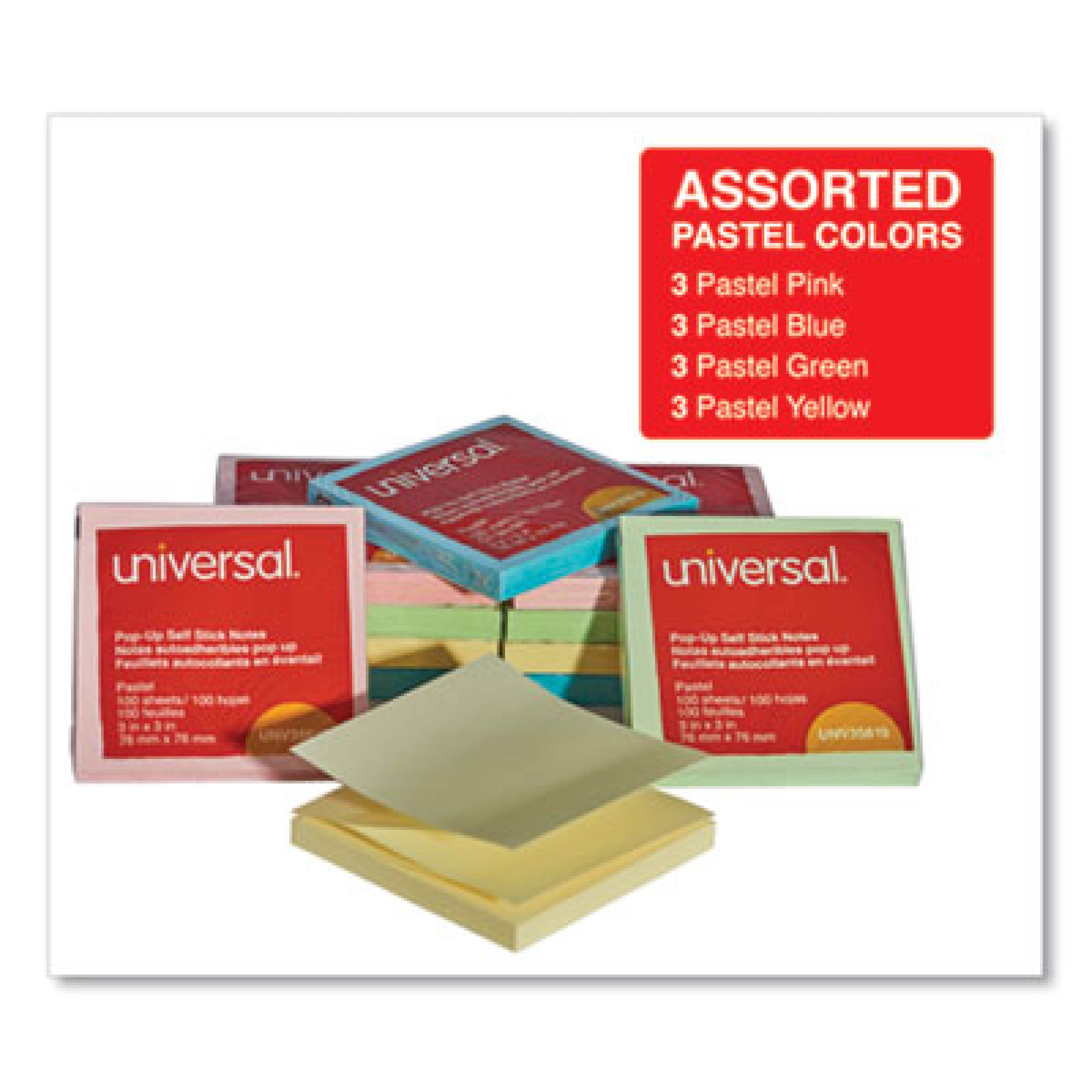 Fan-Folded Pop-Up Notes, 3" x 3", Assorted Pastel Colors, 100 Sheets Per Pad, Pack Of 12 Pads
