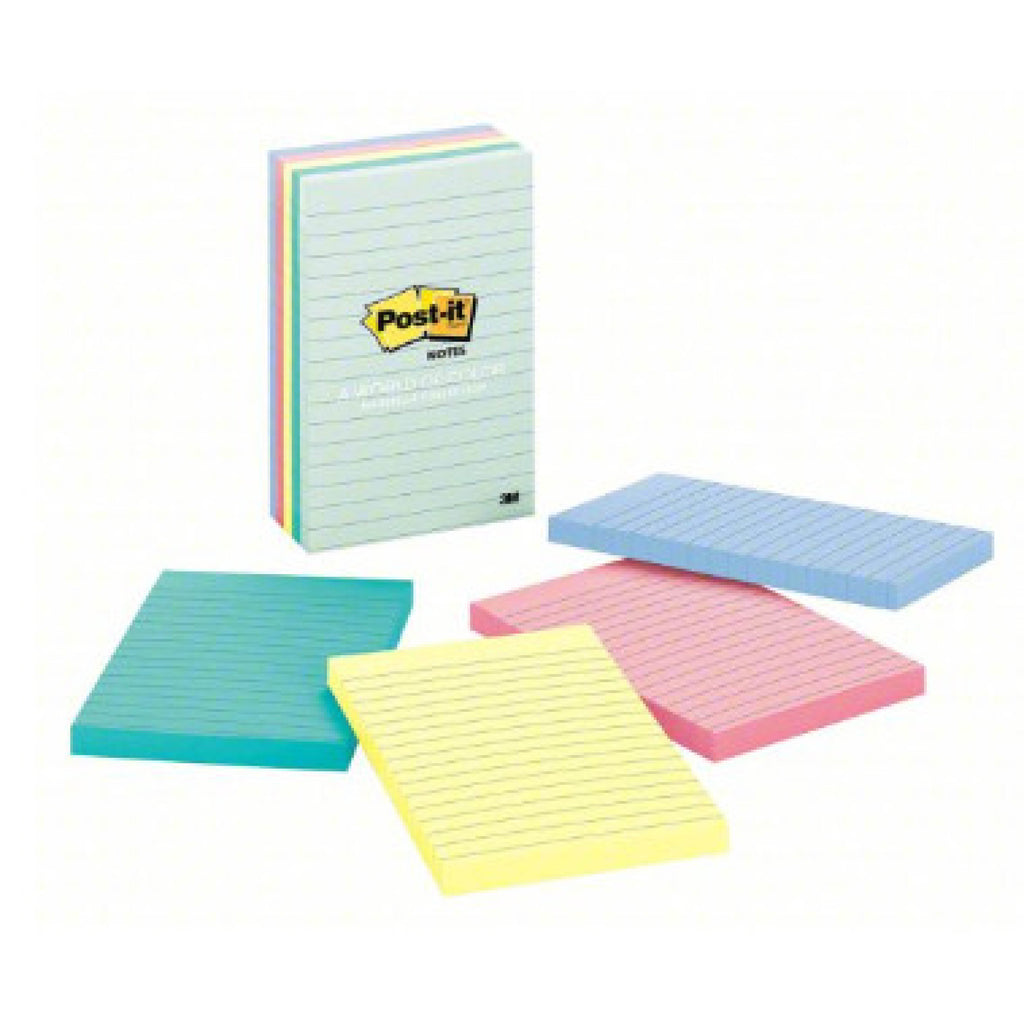 Ruled Adhesive Notes - 4" x 6" - 100 Sheets - Ruled - Pastel, 5/Pack