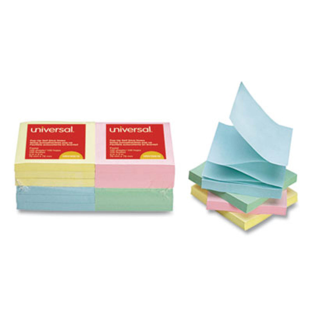 Fan-Folded Pop-Up Notes, 3" x 3", Assorted Pastel Colors, 100 Sheets Per Pad, Pack Of 12 Pads