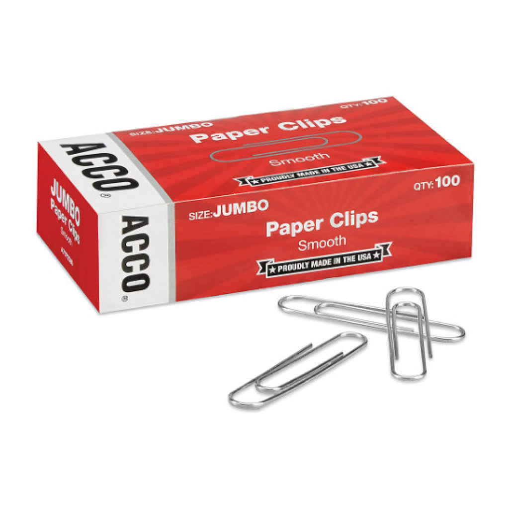 Acco Paper Clips, 500 Total, Jumbo, Silver, 100 Per Box, Pack Of 5 Boxes