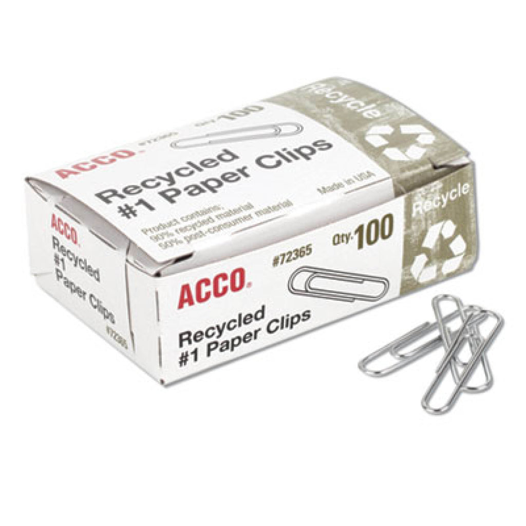 Acco Non-Skid Paper Clips, No. 1, Small, Silver, Pack Of 5 Boxes, 100 Per Box, 500 Total