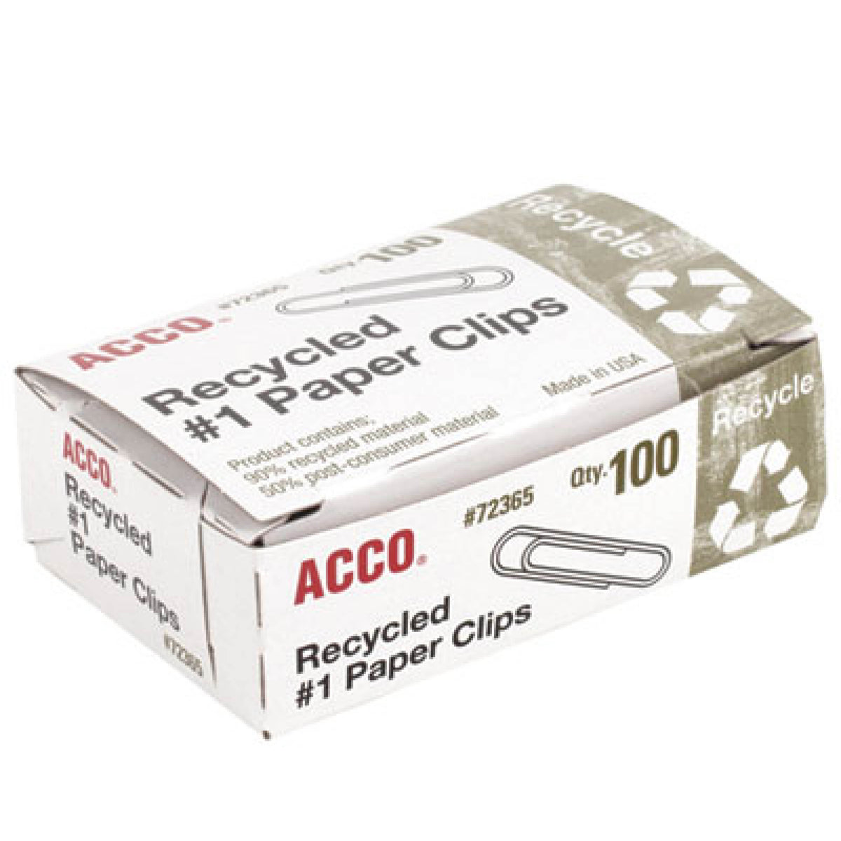 Acco Non-Skid Paper Clips, No. 1, Small, Silver, Pack Of 5 Boxes, 100 Per Box, 500 Total