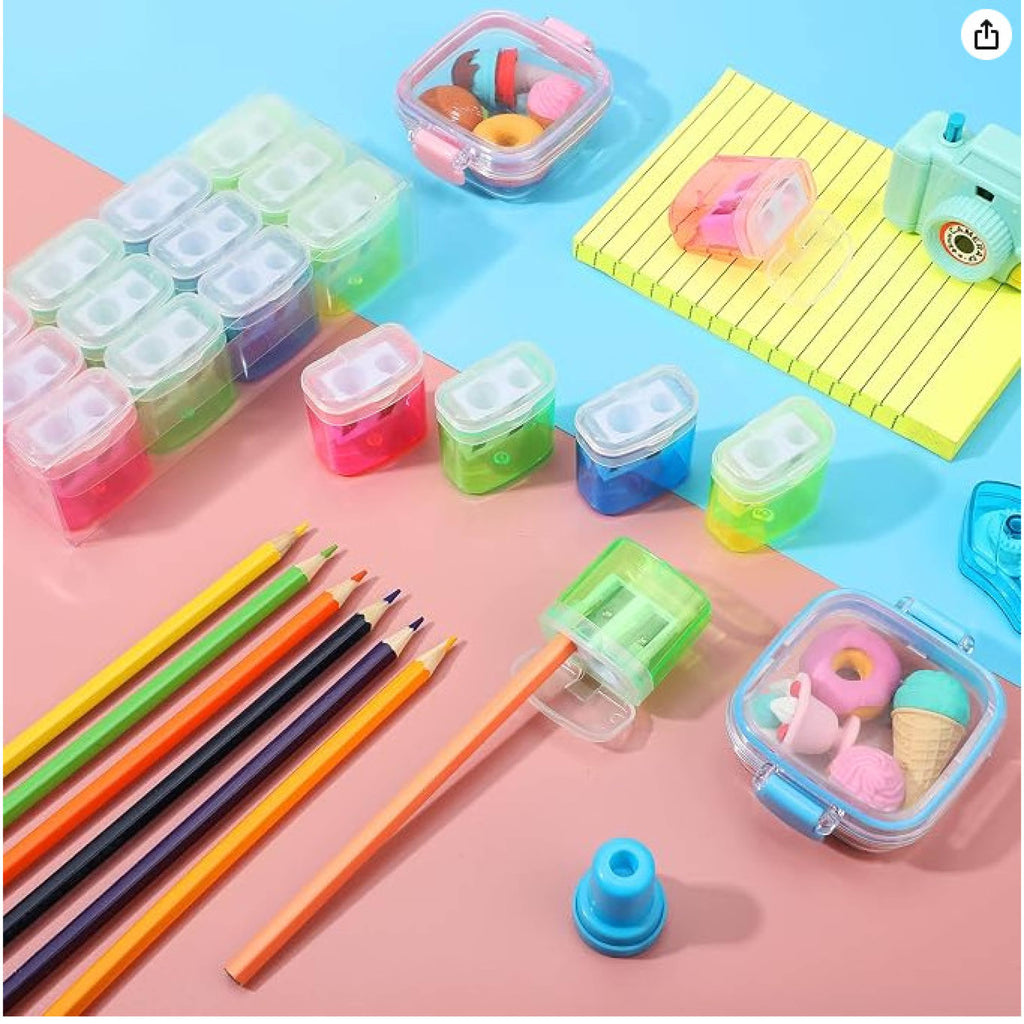 Double-Hole Manual Pencil Sharpener, Assorted Colors