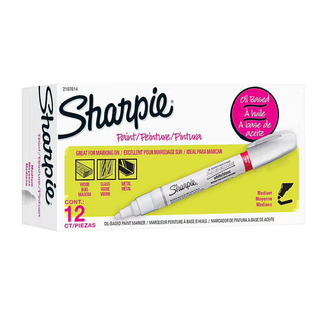 Sharpie Permanent Paint Marker, Medium Bullet Tip, White, Dozen