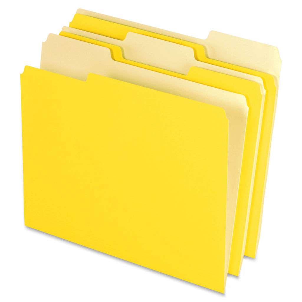 Color File Folders, With Reinforced Tabs, Letter Size, 1/3 Cut, Yellow, Box Of 100